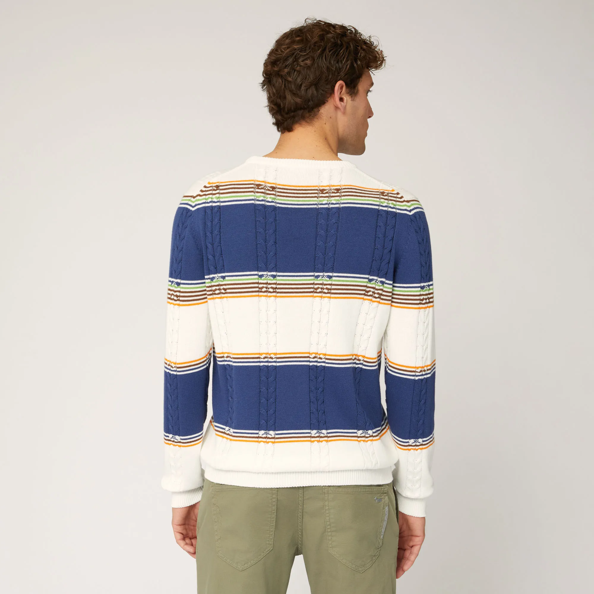 Pullover Girocollo In Cotone Organico A Righe E Trecce