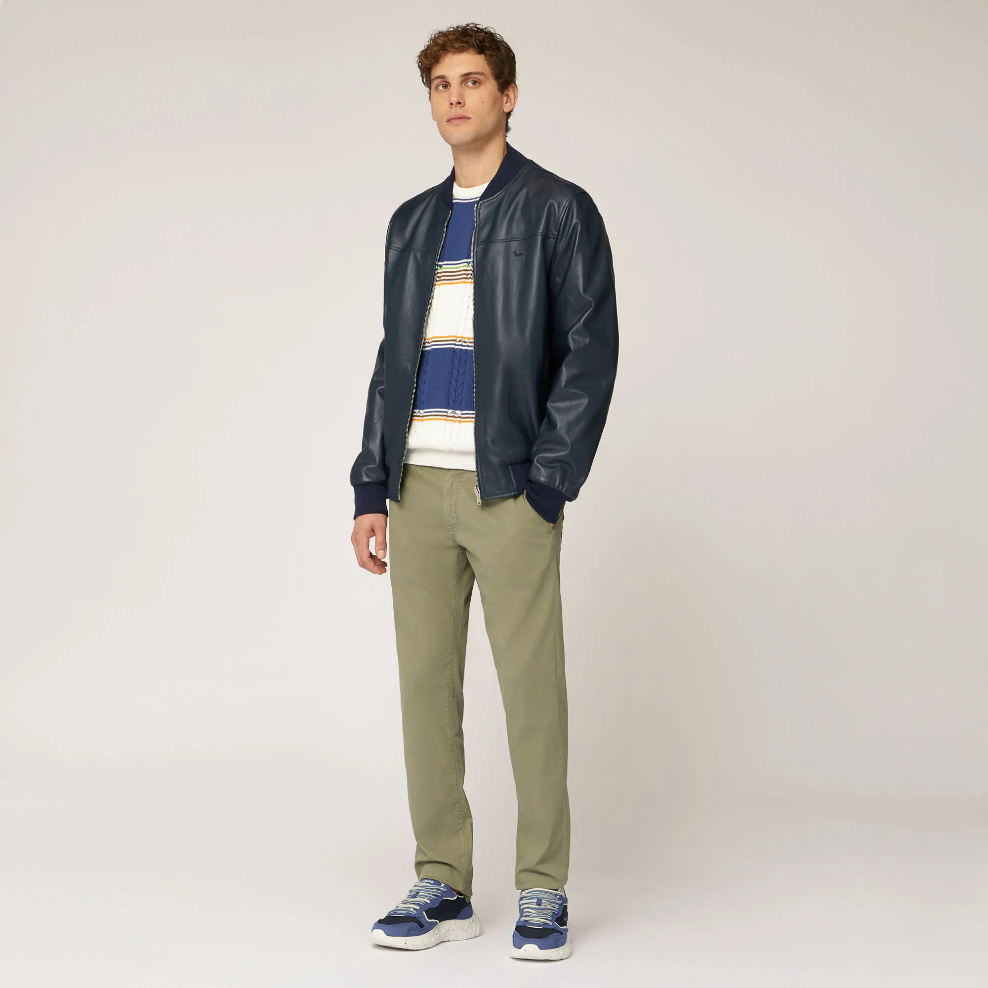 Pullover Girocollo In Cotone Organico A Righe E Trecce