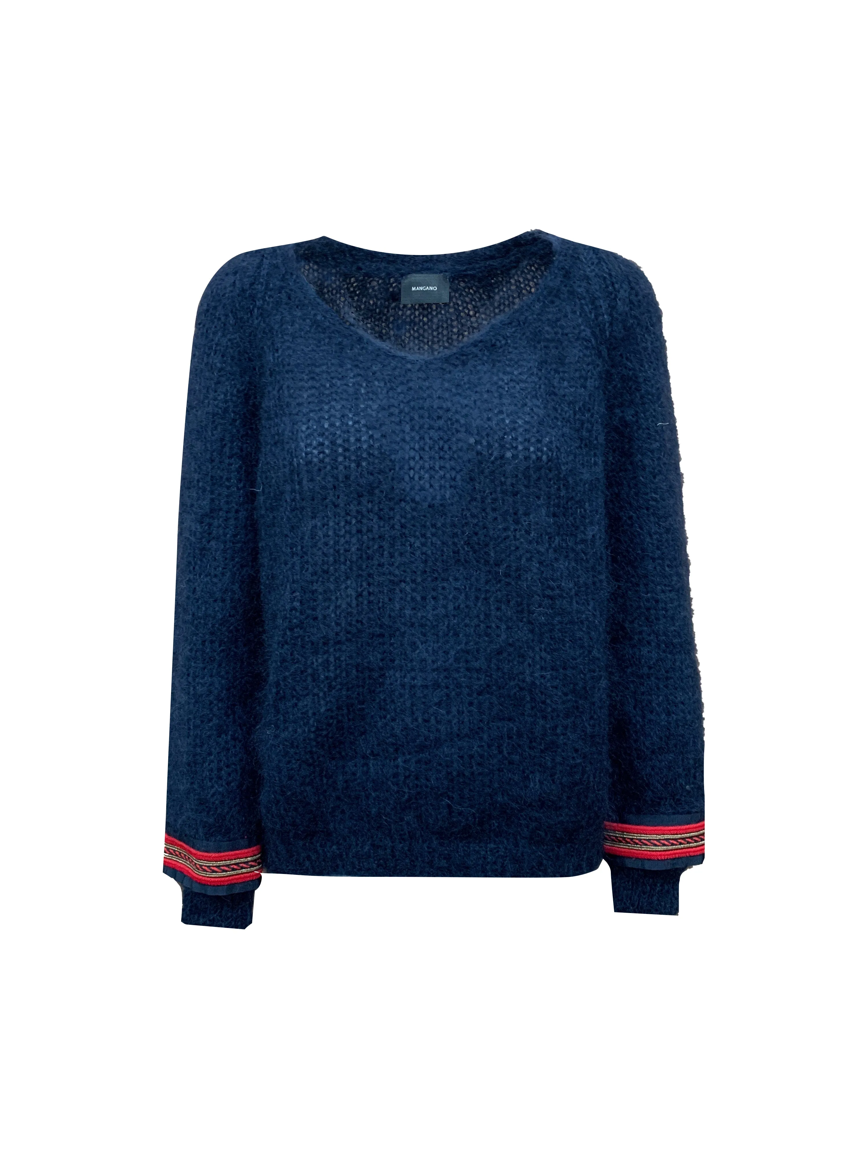 PULLOVER SCOLLO  A V APPLICAZIONE  MANICHE MOHAIR