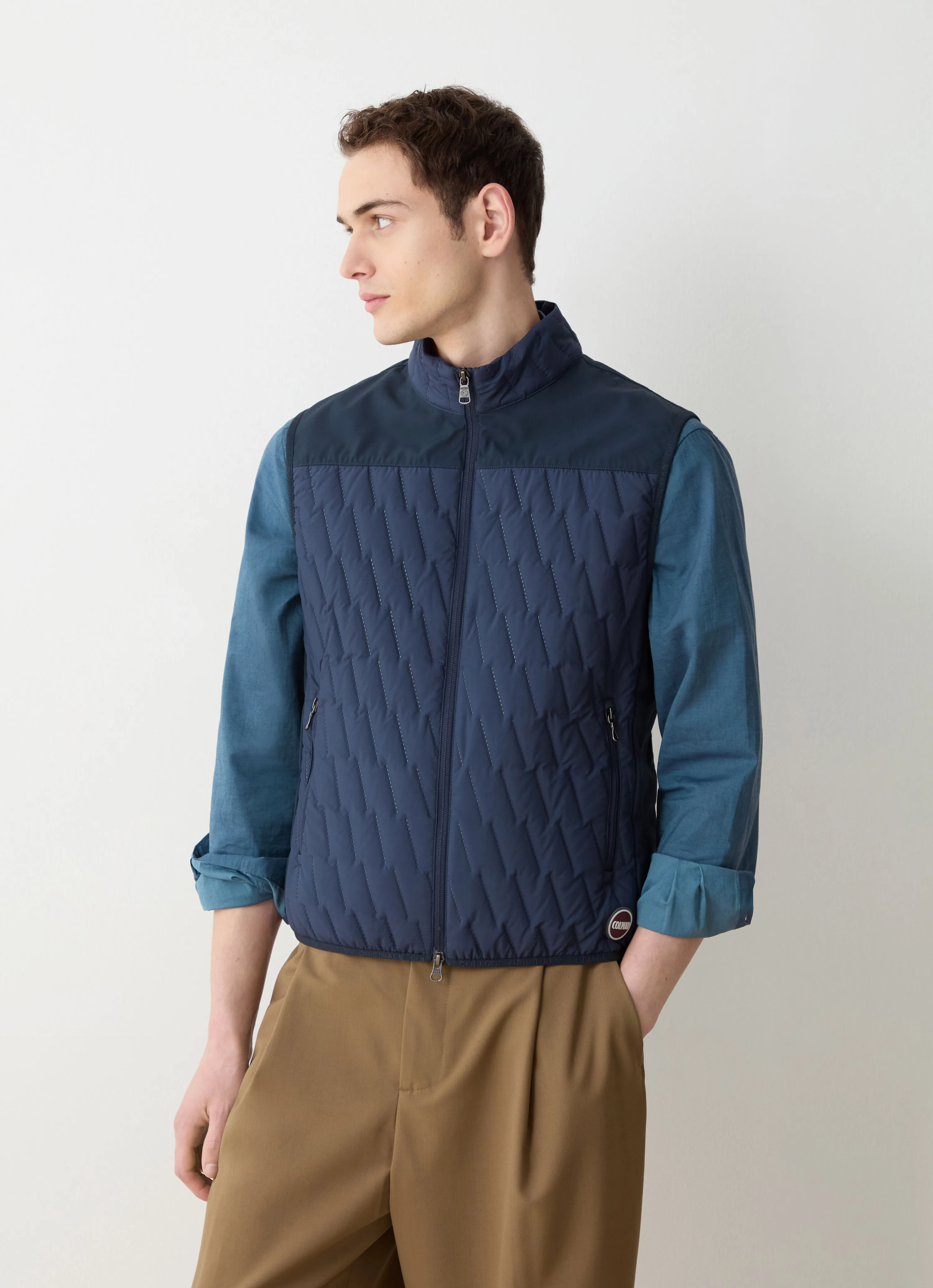 Quilted gilet with softshell inserts
