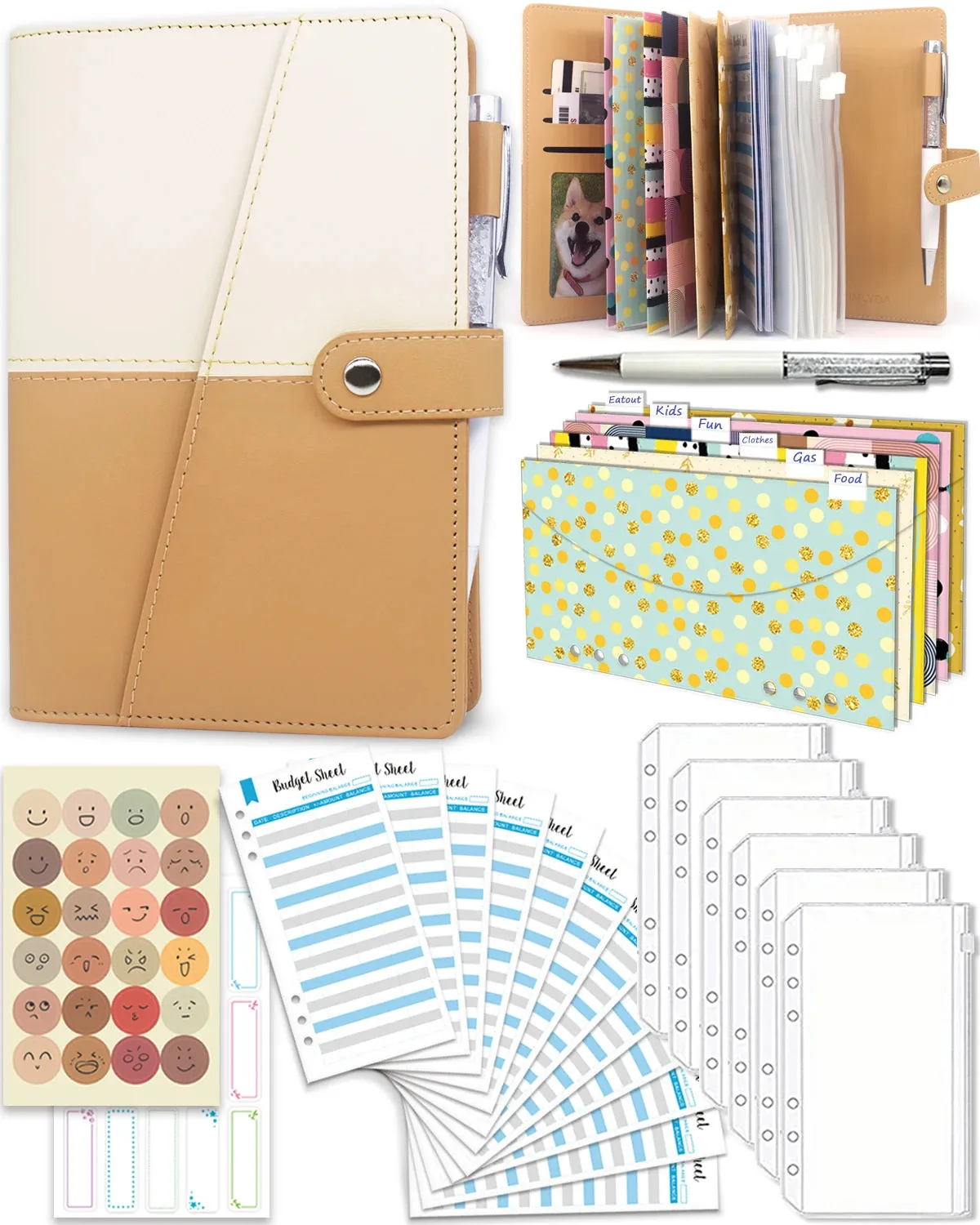 Raccoglitore economico con buste con cerniera, buste per contanti con fogli economici, tasche in PVC, buste per contanti, adesiv