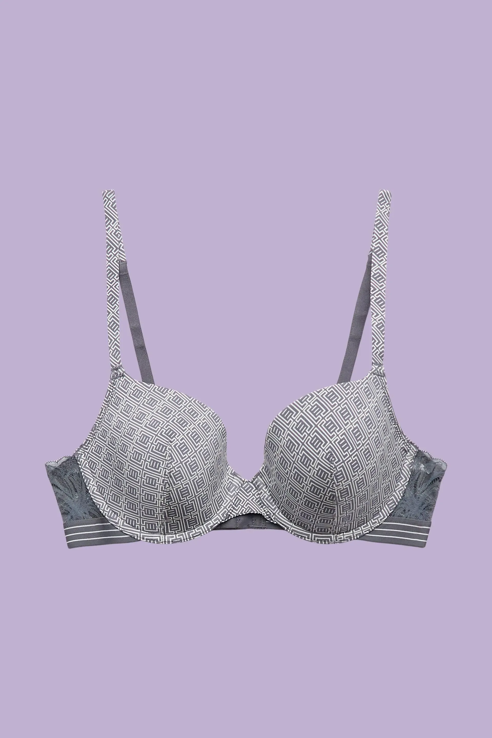 Reggiseno imbottito con stampa, pizzo e ferretto