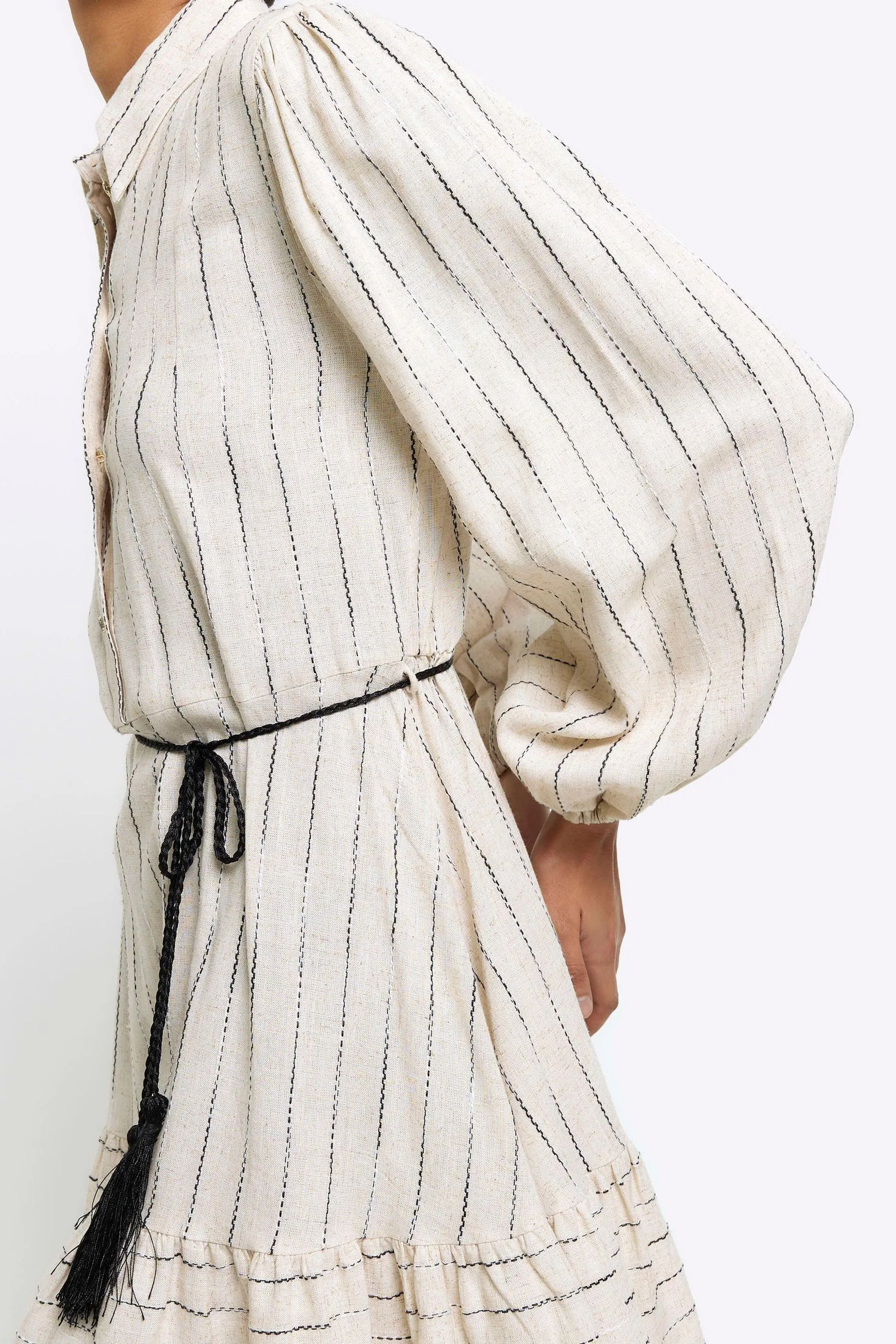River Island Manica lunga Con cintura - Abito chemisier