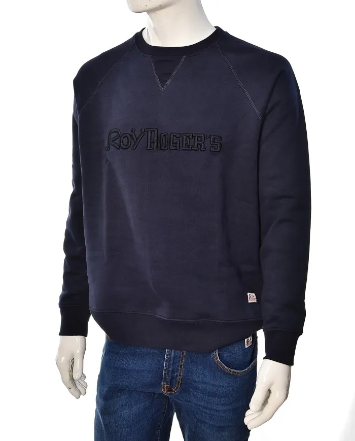 ROY ROGER'S Felpa Uomo Crew Neck A-ES Cotone Logo Ricamato Italy Blu 048 BLUE NAVY