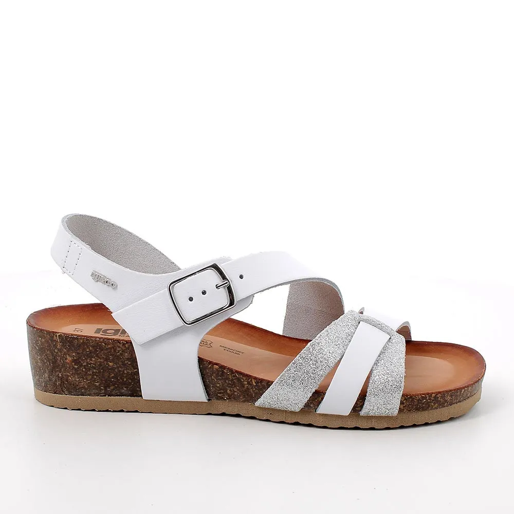Sandali in pelle da donna bianco-argento