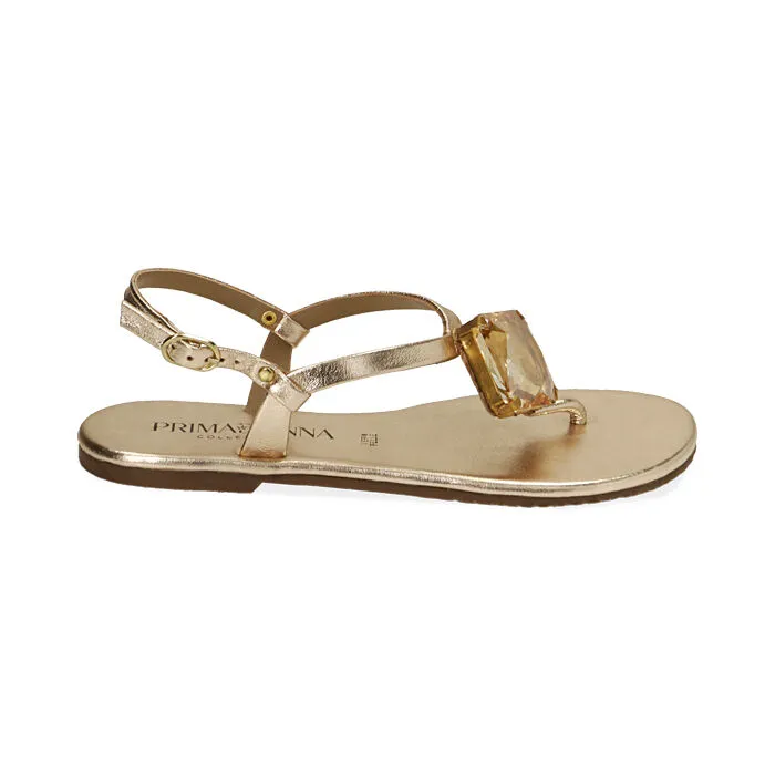 Sandali oro in pelle con gemma