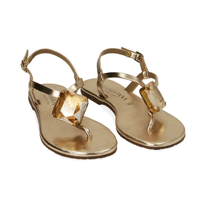 Sandali oro in pelle con gemma