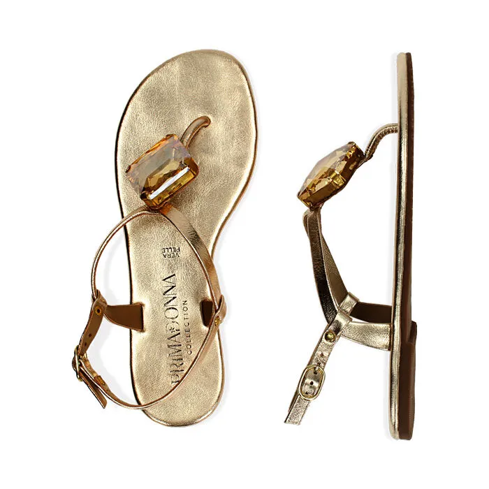 Sandali oro in pelle con gemma