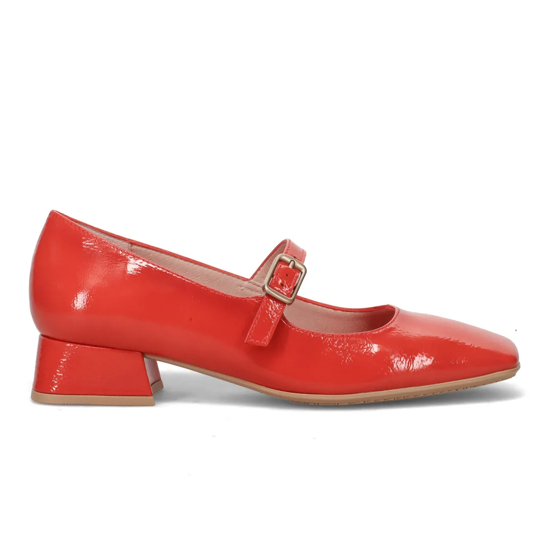 Scarpa Hispanitas in pelle lucida aragosta con tacco basso e cinturino