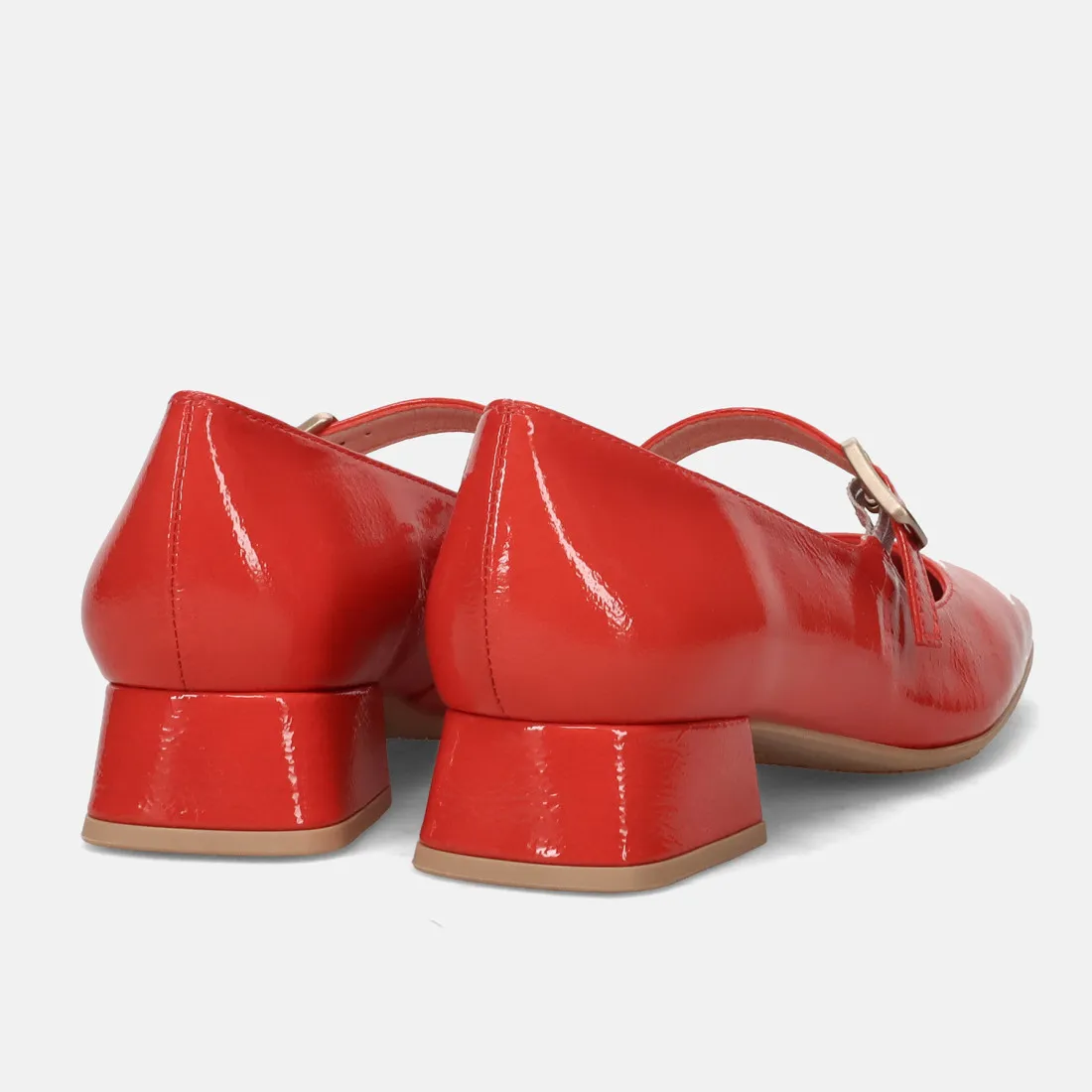 Scarpa Hispanitas in pelle lucida aragosta con tacco basso e cinturino