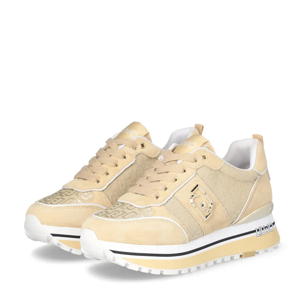 Scarpe Donna LIU JO Sneakers Platform Maxi Wonder 71 in Suede e Tessuto Logato Bianco