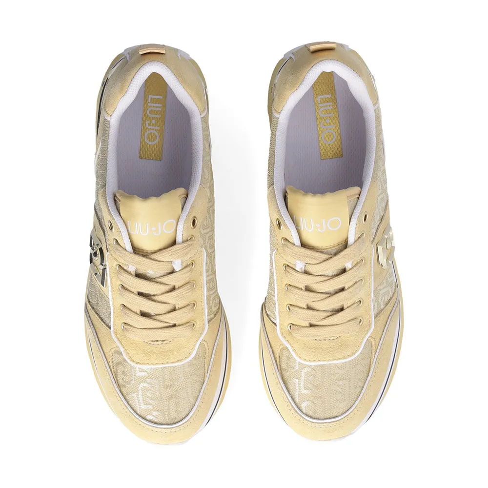 Scarpe Donna LIU JO Sneakers Platform Maxi Wonder 71 in Suede e Tessuto Logato Bianco