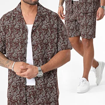 Set camicia a maniche corte e pantaloncini da jogging marrone