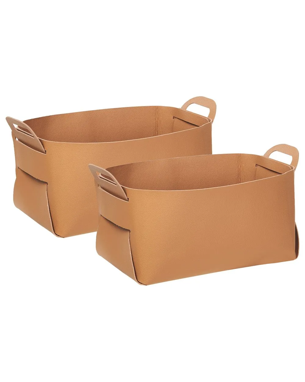 Set of 2 Faux Leather Baskets Golden Brown NUZI