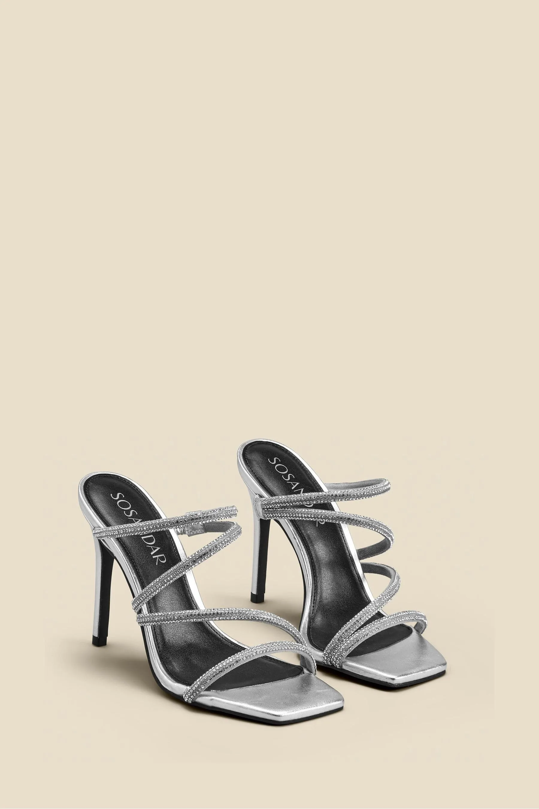 Sosandar - Sandali in pelle con punta quadrata e cinturini con strass