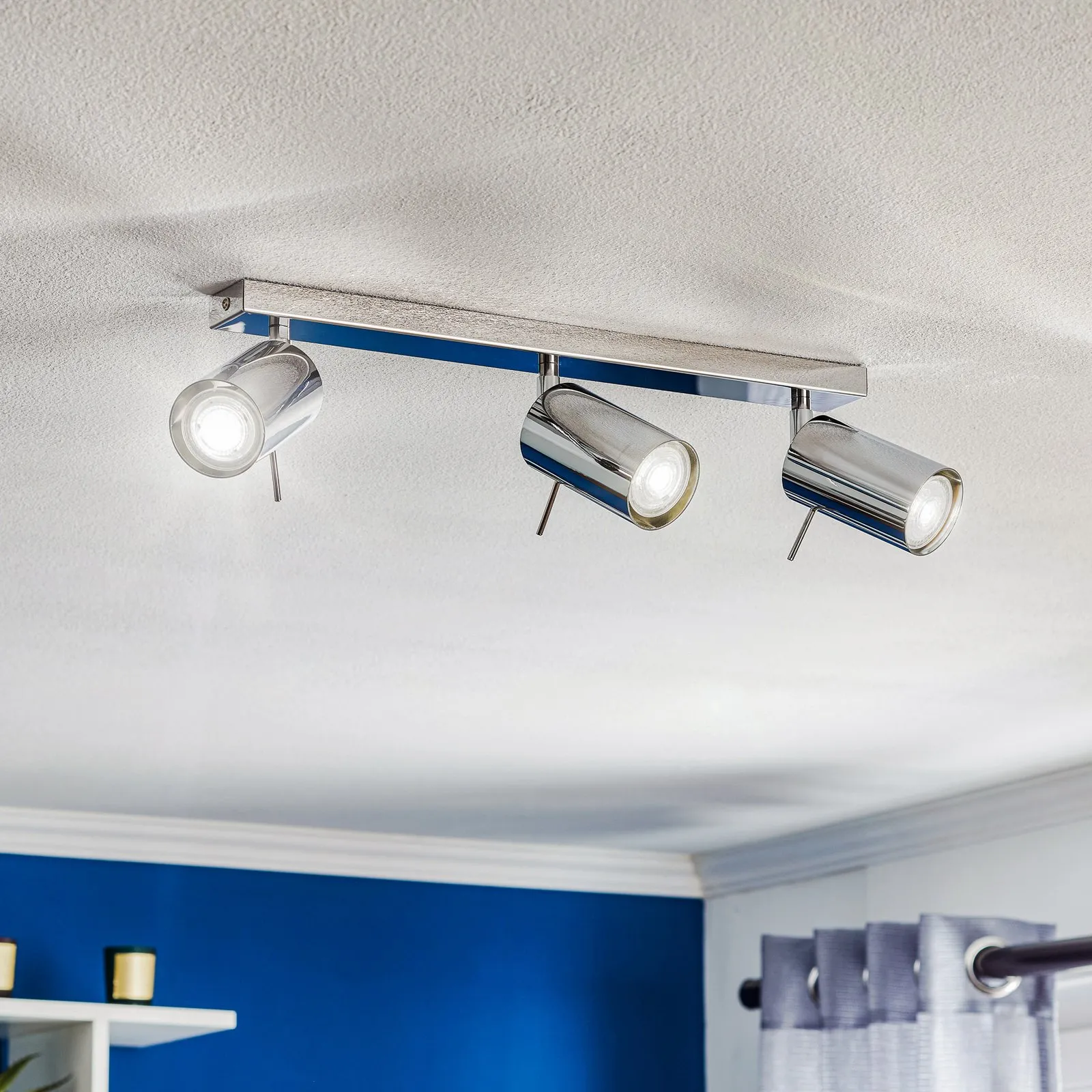 Spot da soffitto Round, cromo, 3 luci lineare