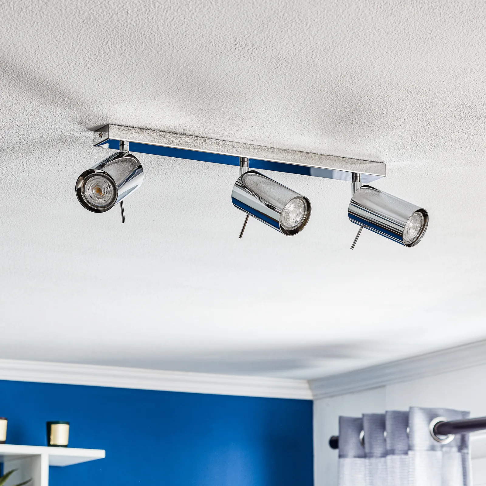 Spot da soffitto Round, cromo, 3 luci lineare