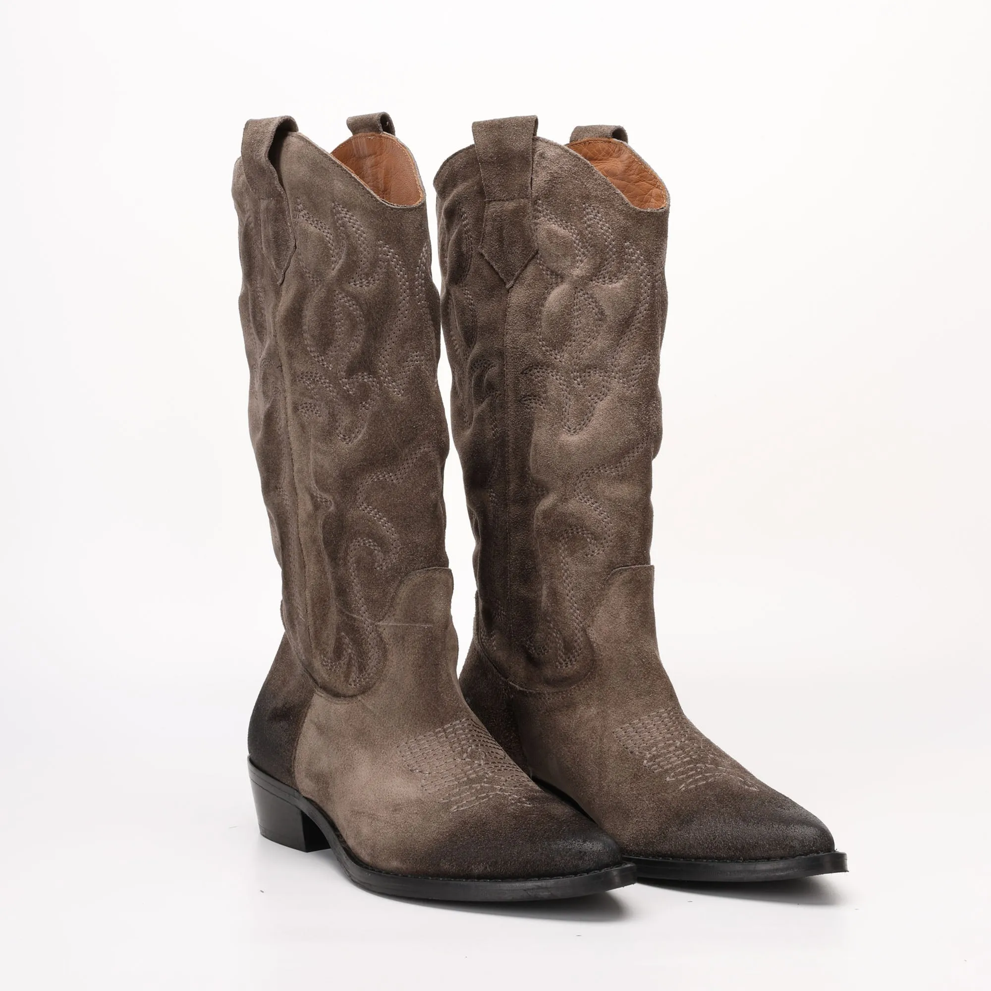 Stivale Alto Texano imbottito in Camoscio Lena Beige