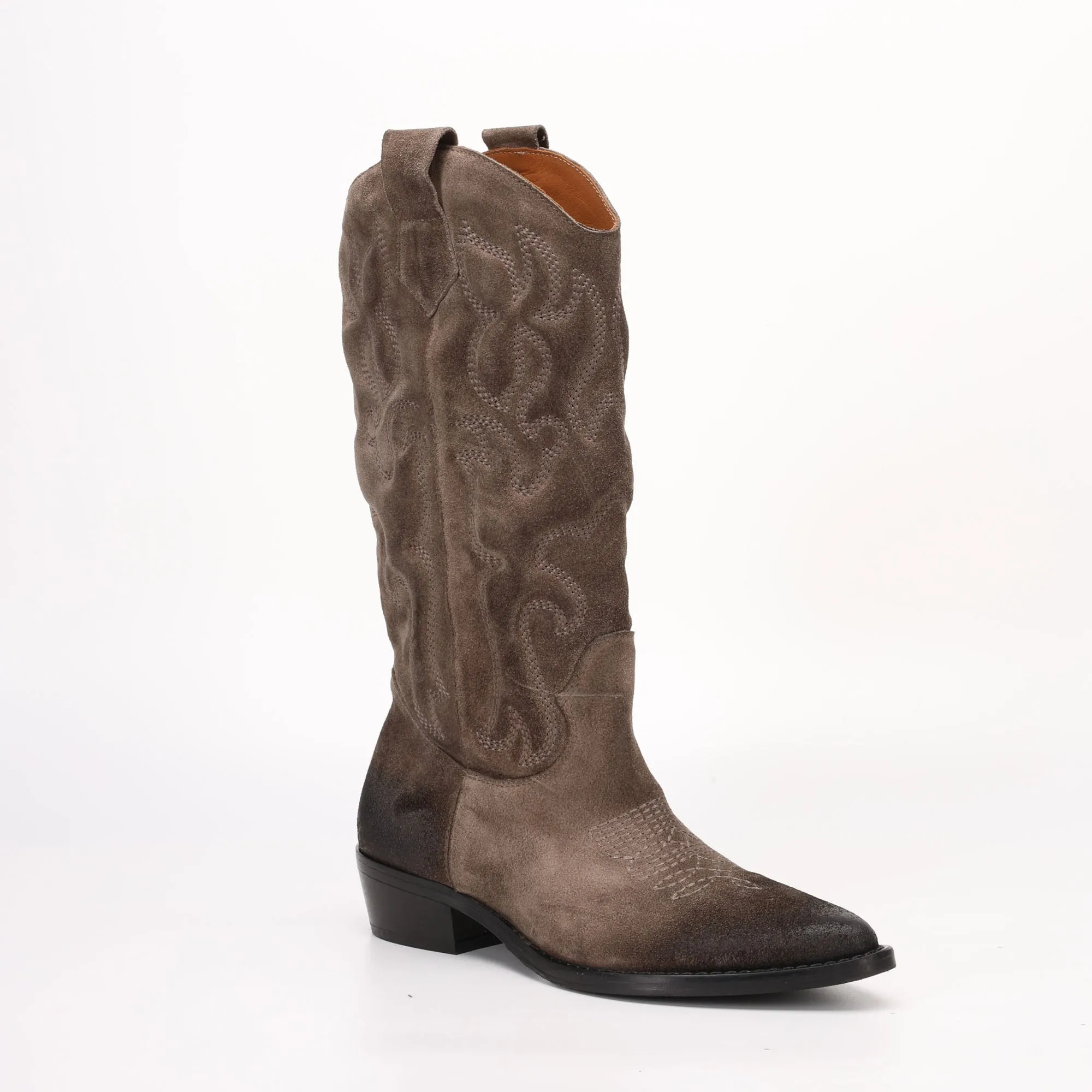 Stivale Alto Texano imbottito in Camoscio Lena Beige