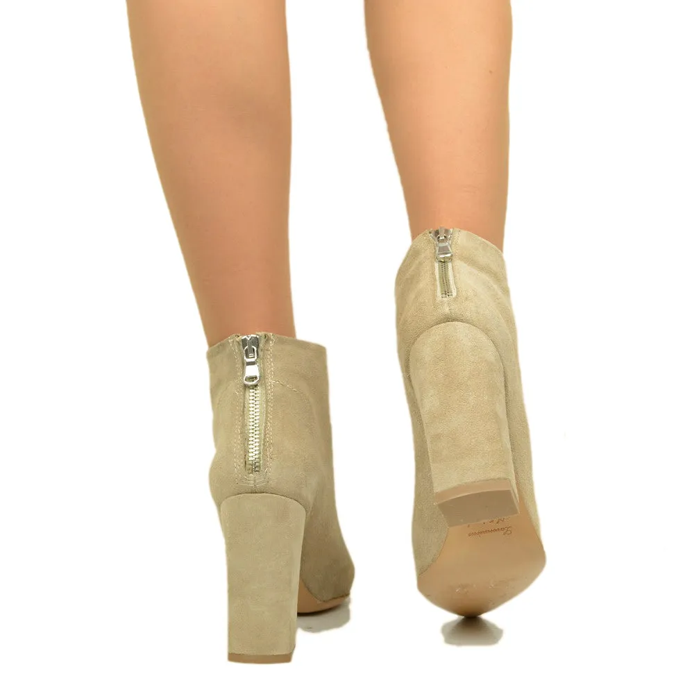 Stivaletti Donna Alti Beige in Camoscio Made in Italy