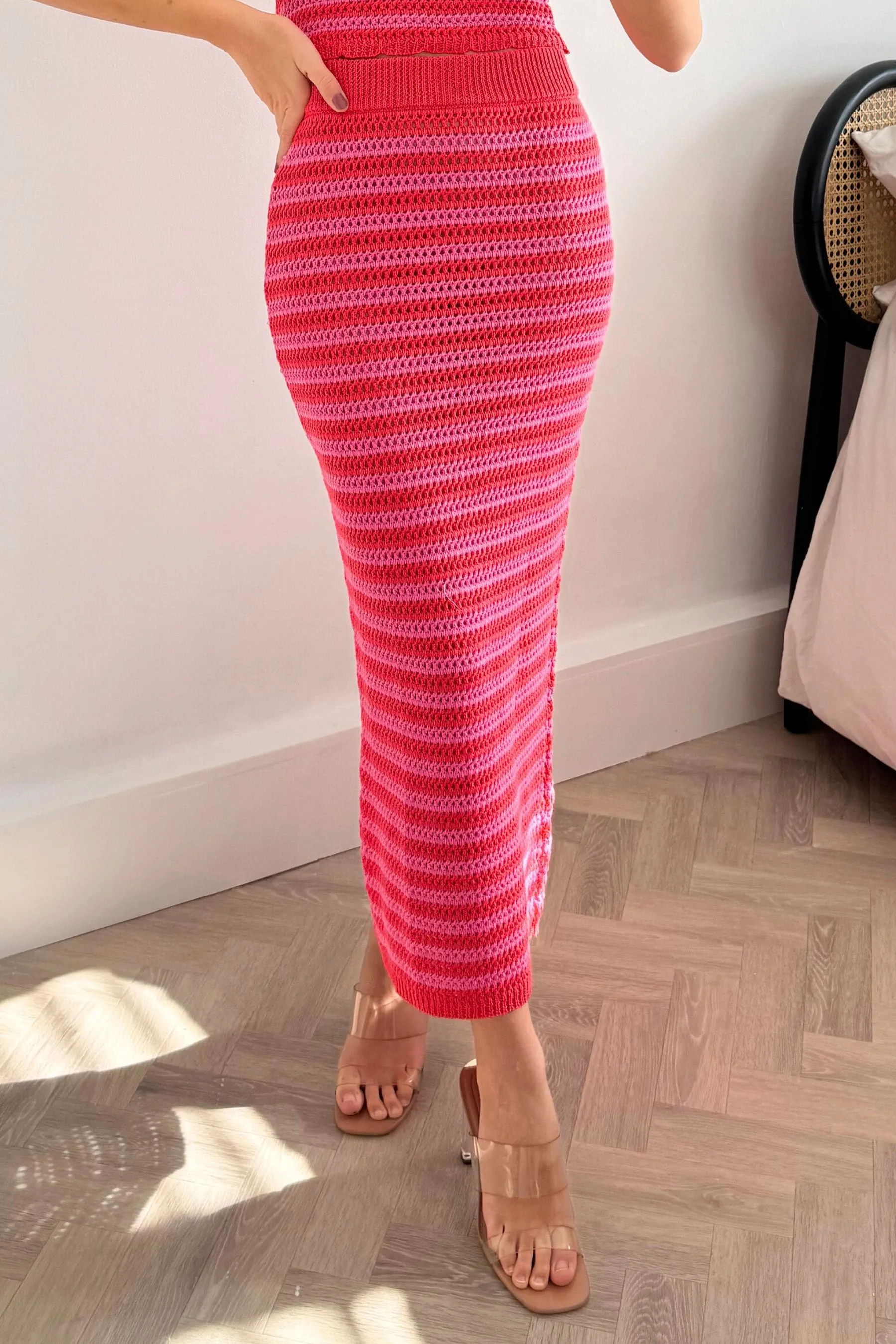 Style Cheat - Penny - Gonna midi da spiaggia A righe all'uncinetto