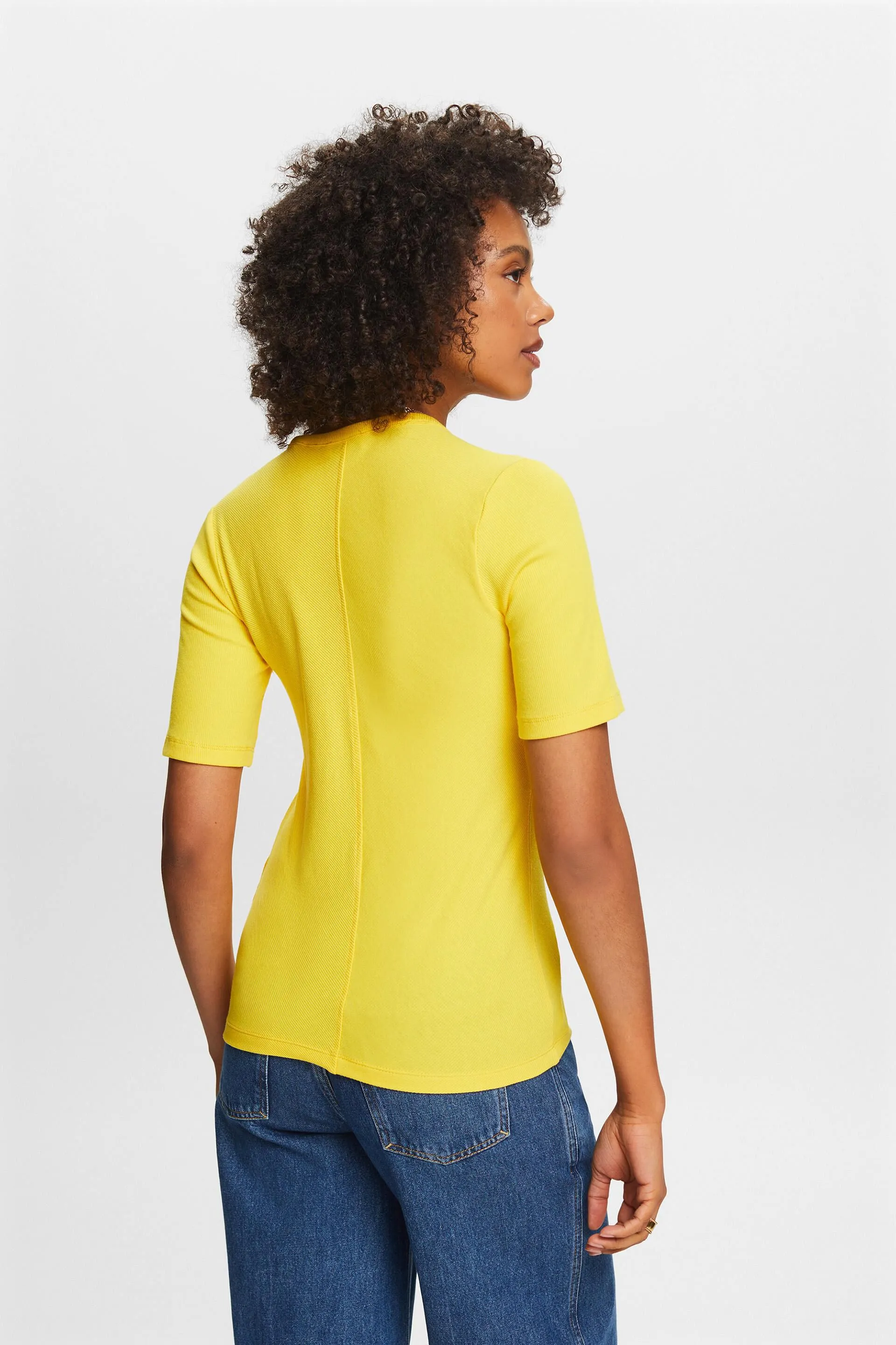 T-shirt a coste con scollo a V
