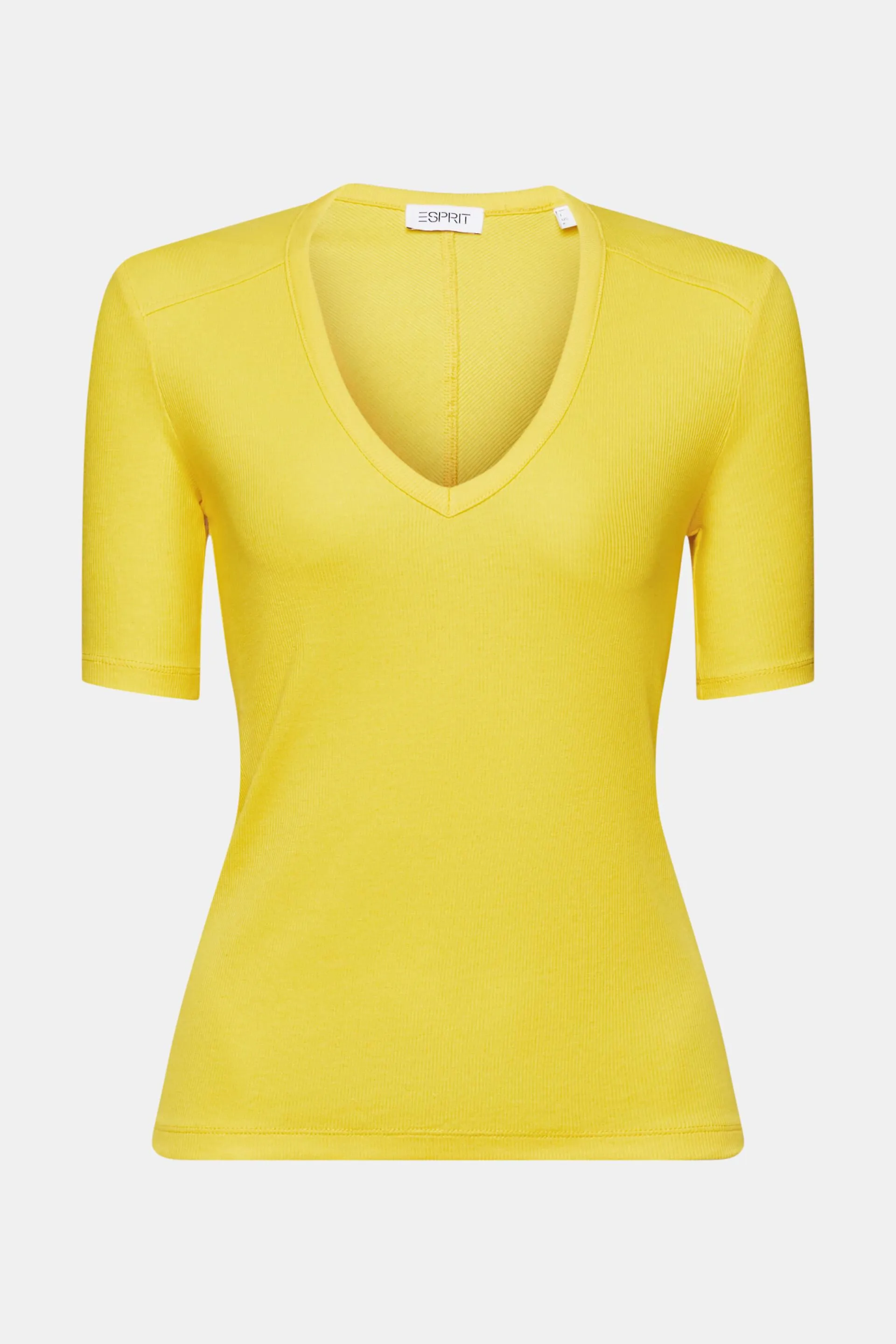 T-shirt a coste con scollo a V