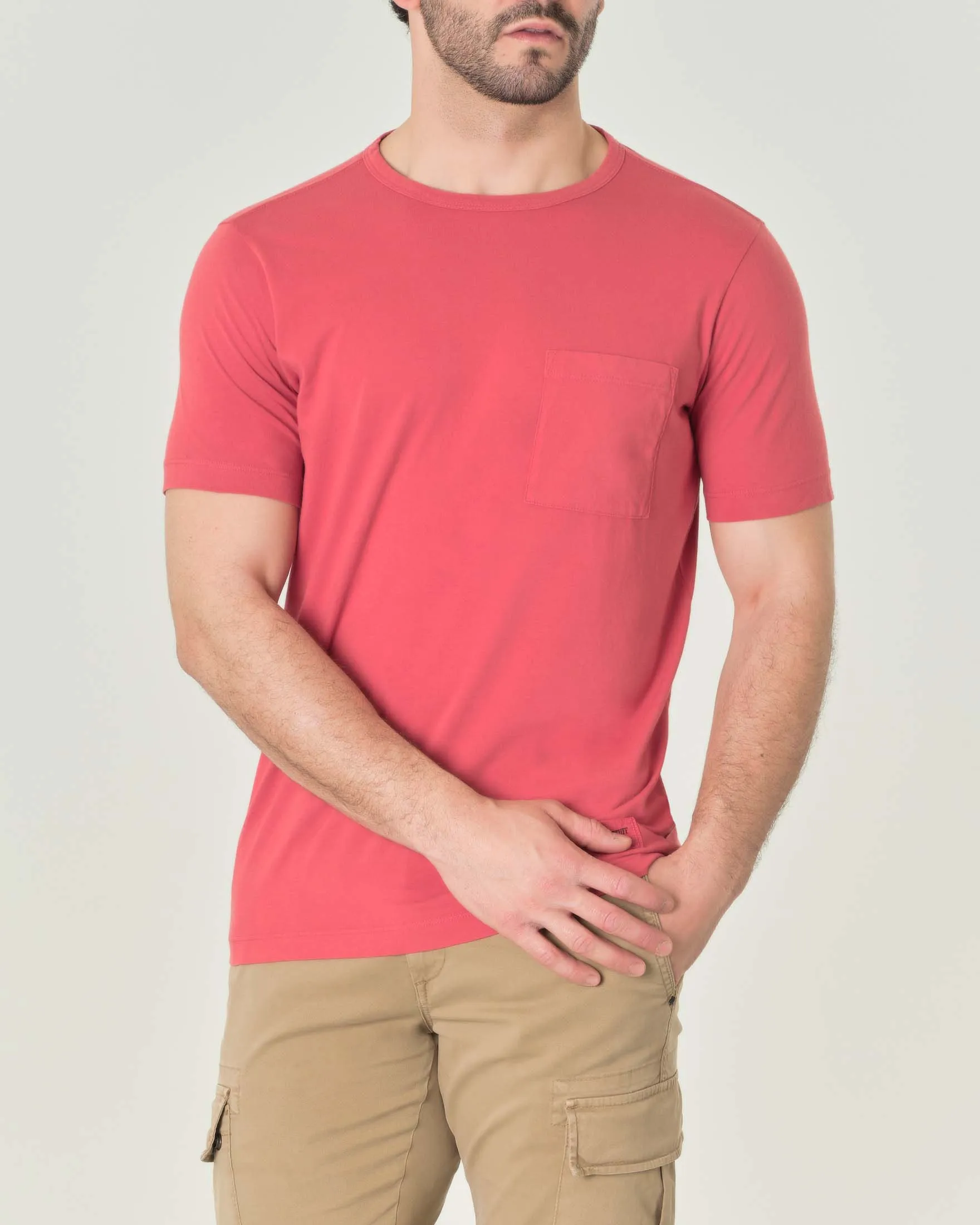 T-shirt fucsia mezza manica in pima cotton peruviano con taschino
