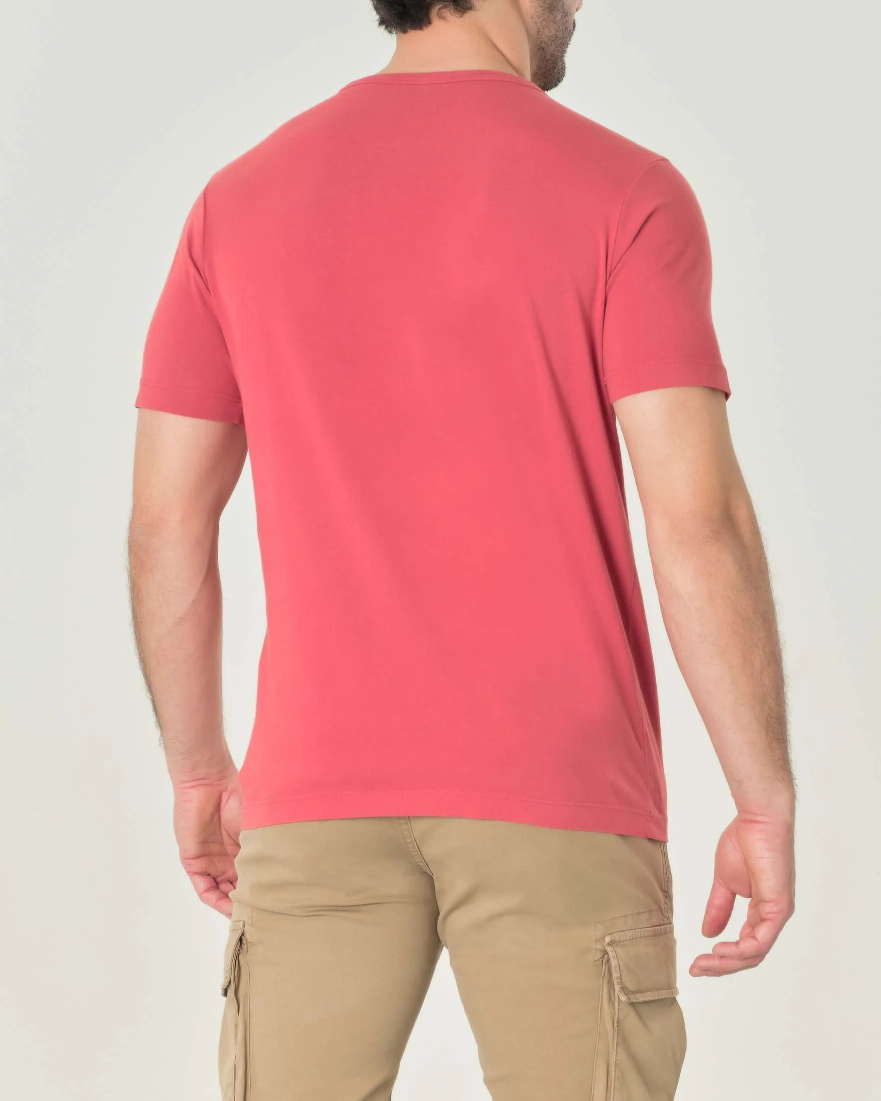 T-shirt fucsia mezza manica in pima cotton peruviano con taschino