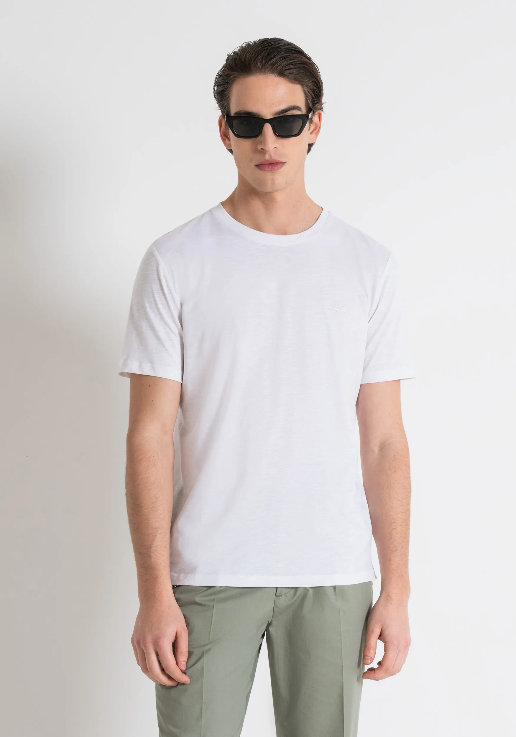 T-SHIRT REGULAR FIT IN COTONE FIAMMATO CON STAMPA LOGO GOMMATA AD INIEZIONE
