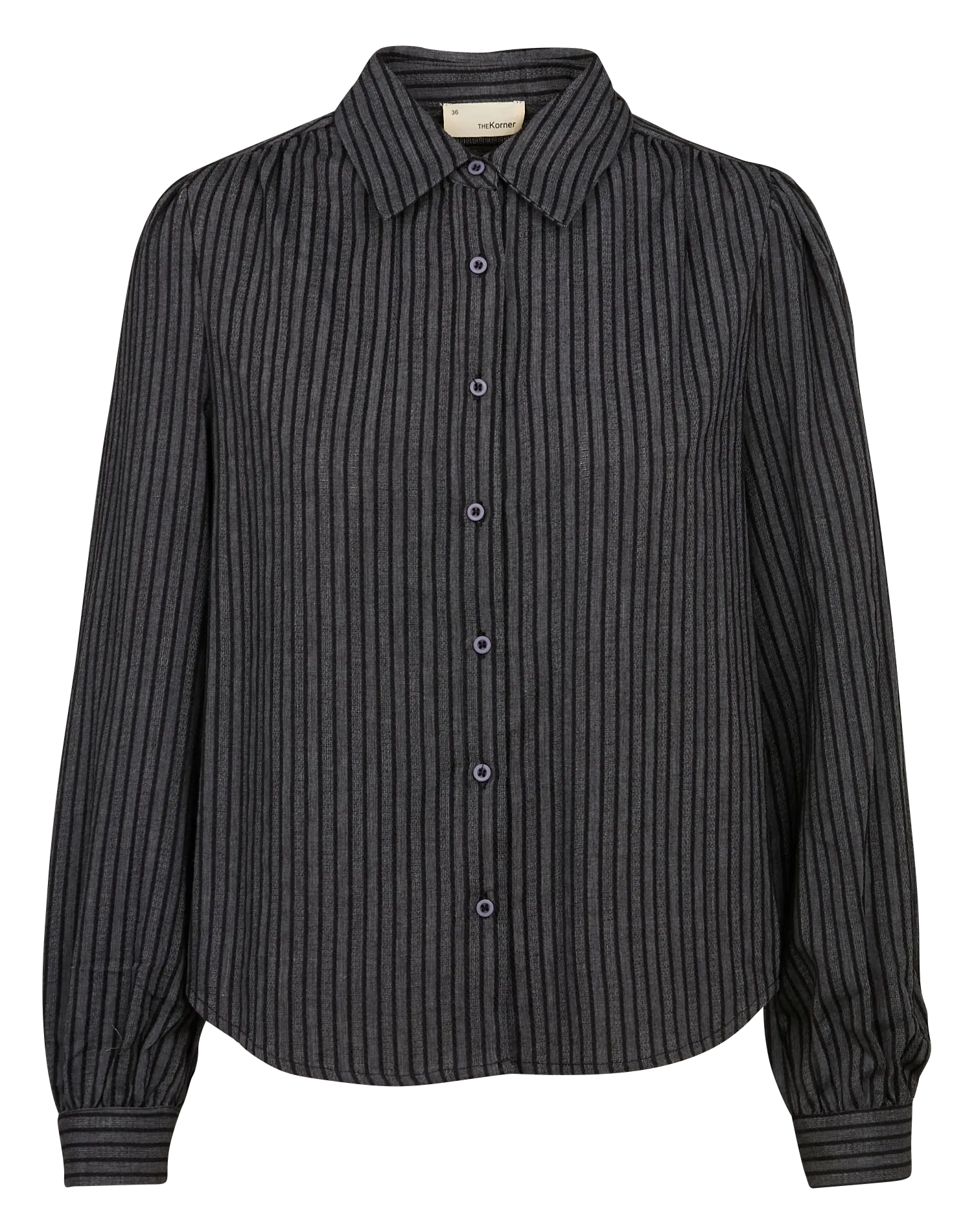  THE KORNER   Rechte, gestreepte blouse met klassieke kraag  linnen/katoenblend | Nero
