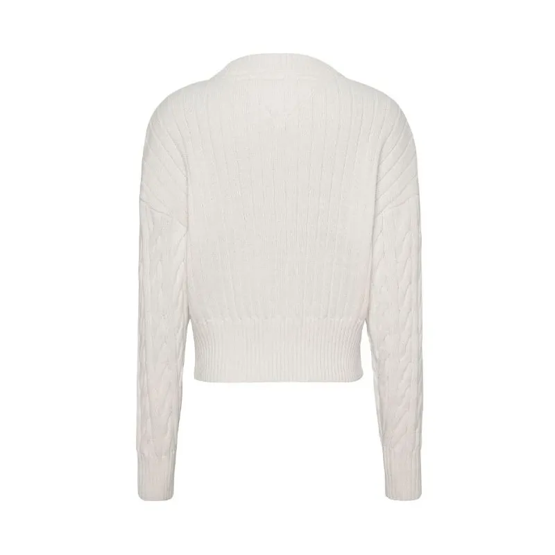 Tommy Jeans Tjw Badge Cable Cardigan Trecce Panna Donna