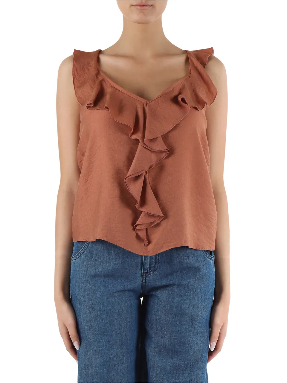 Top in misto viscosa con rouches