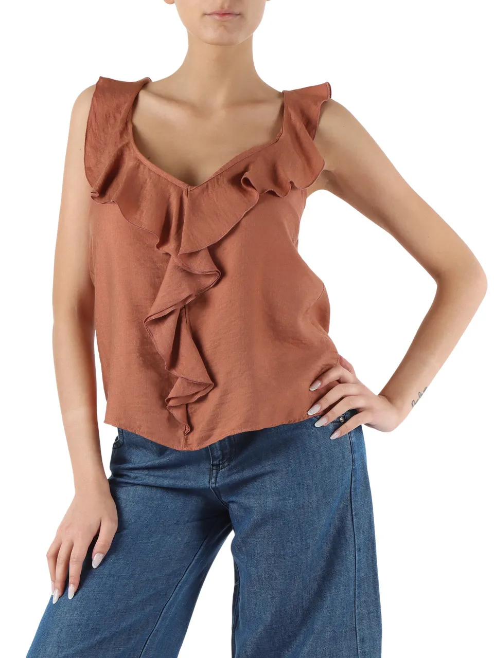 Top in misto viscosa con rouches