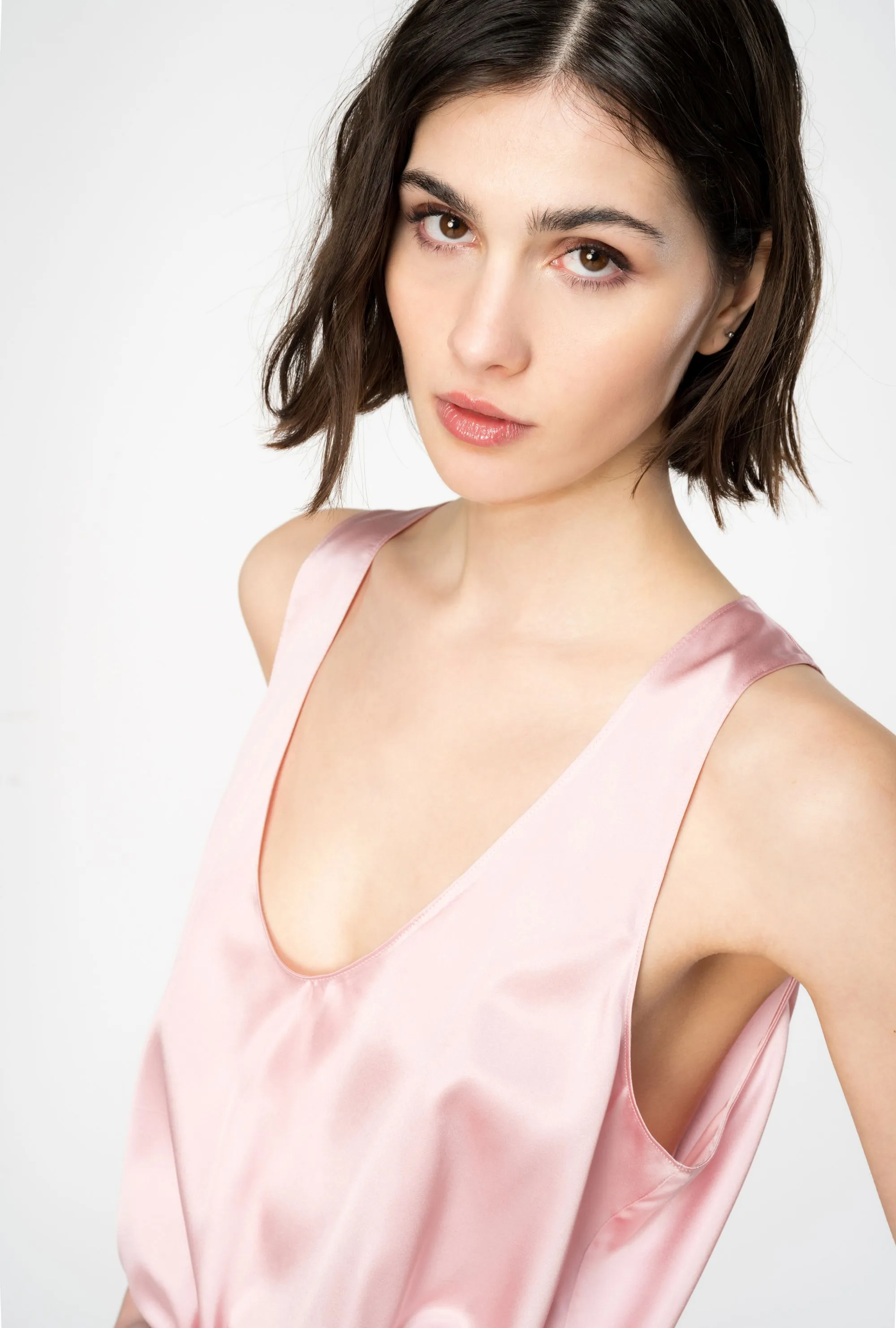 TOP "MARZEMINO" ROSA IN SATIN STRETCH
