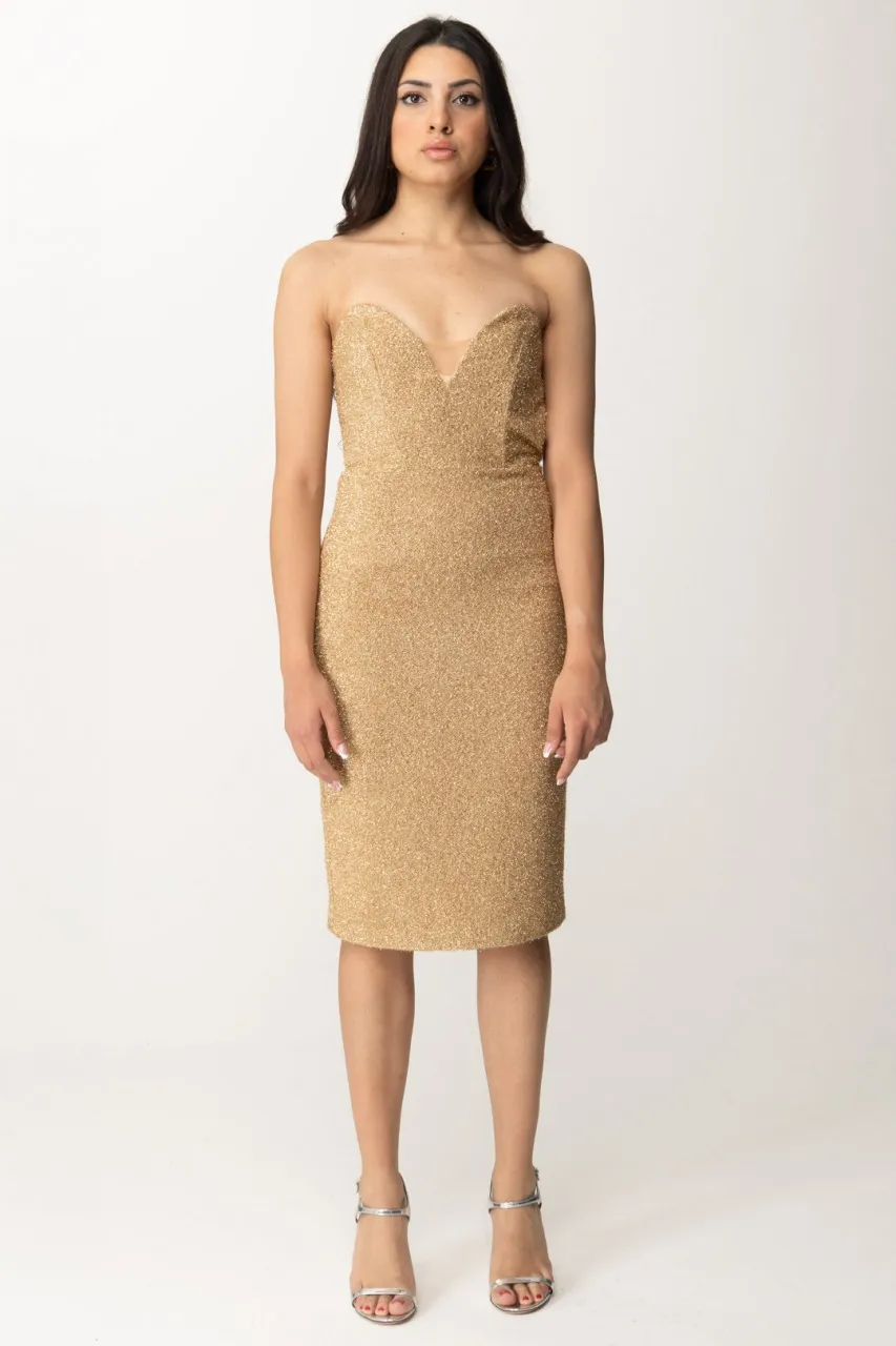 Tubino in tweed lurex con scollo cuore Oro