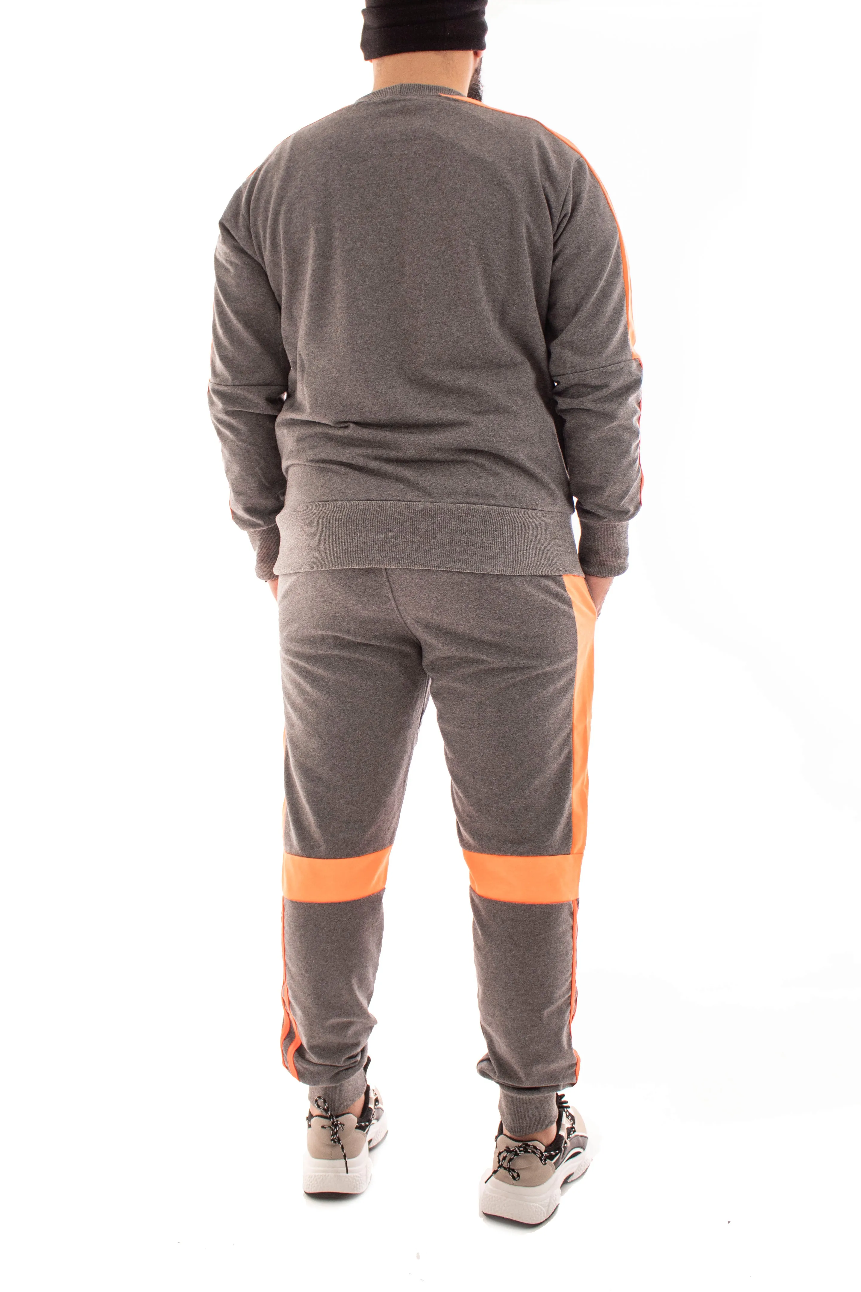 TUTA COMPLETO UOMO BLACKSVNDAY GIROCOLLO FASCE FLUO TASCA AMERICA GRIGIA ART. TT44