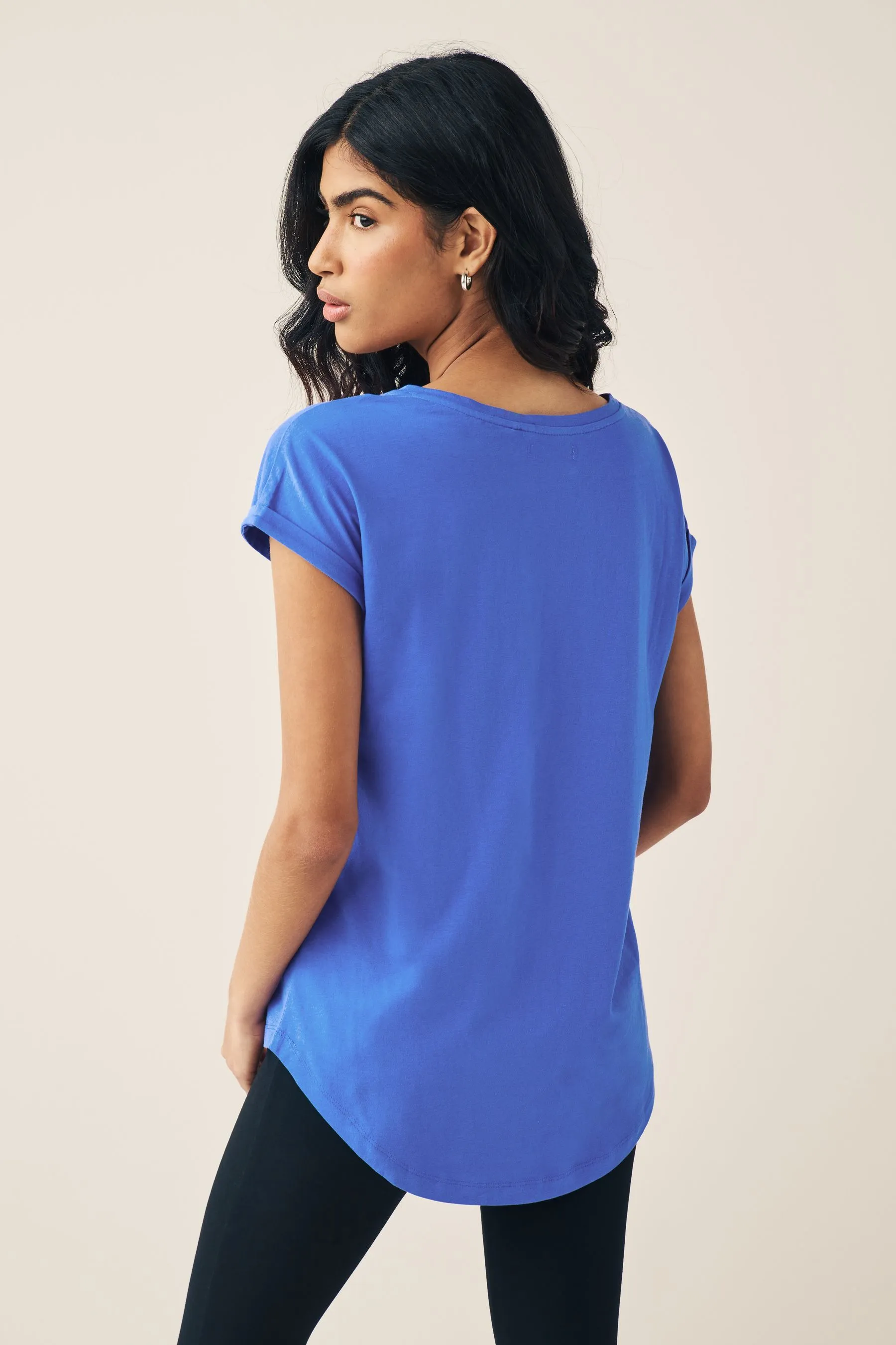 V-Neck 100% Cotton Rich Cap Sleeve T-Shirt    