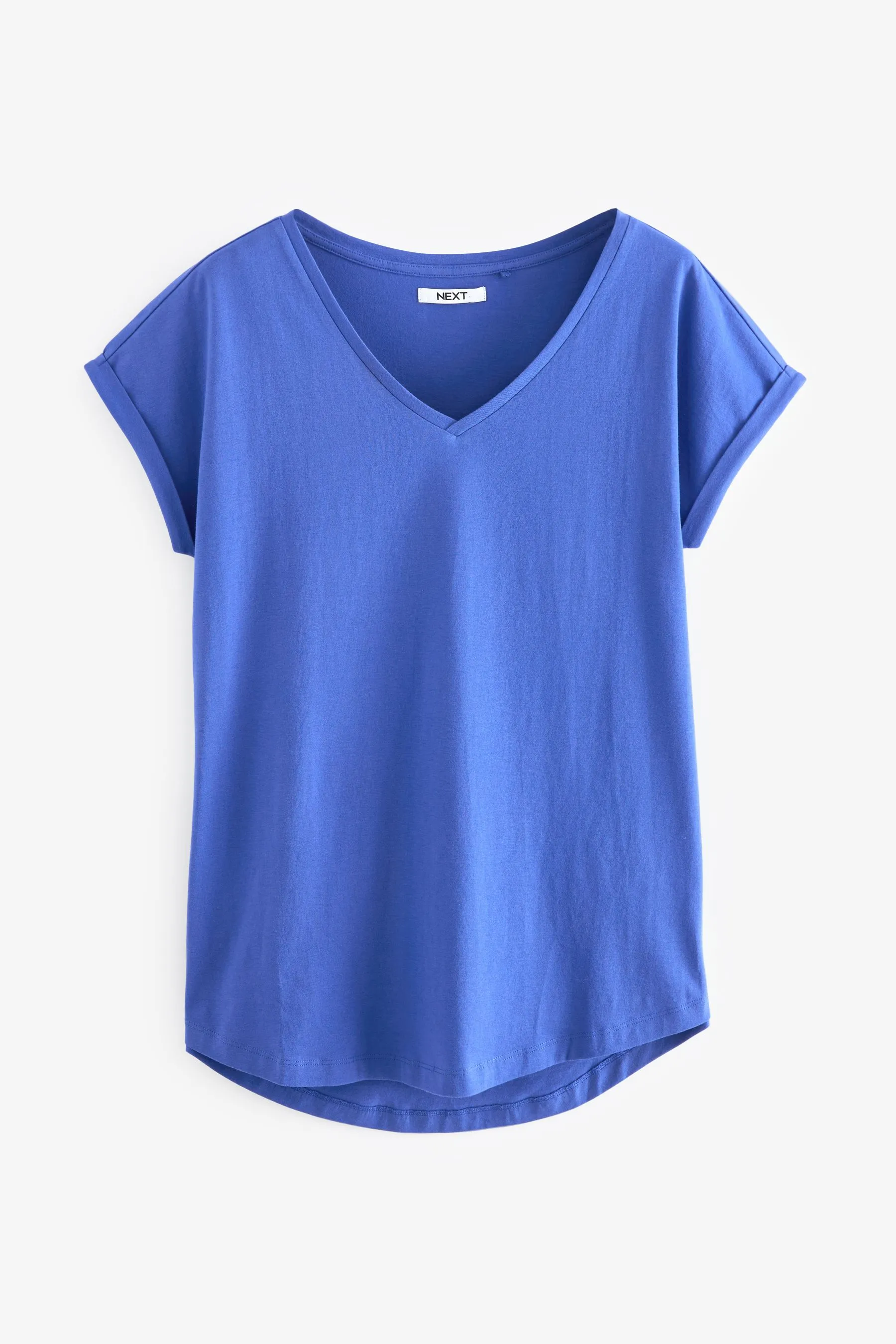 V-Neck 100% Cotton Rich Cap Sleeve T-Shirt    