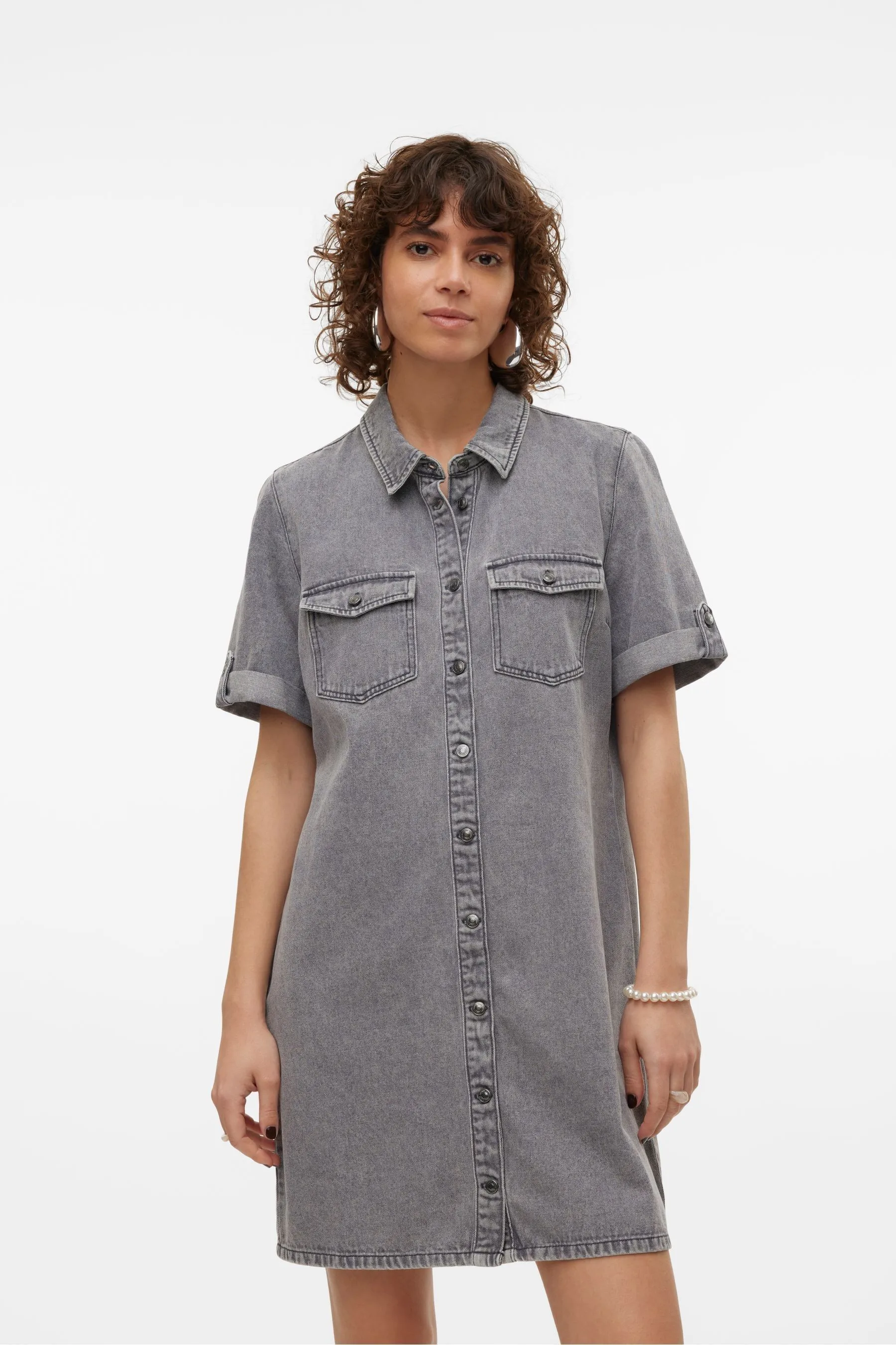 VERO MODA - Abito chemisier Denim Manica corta multitasche