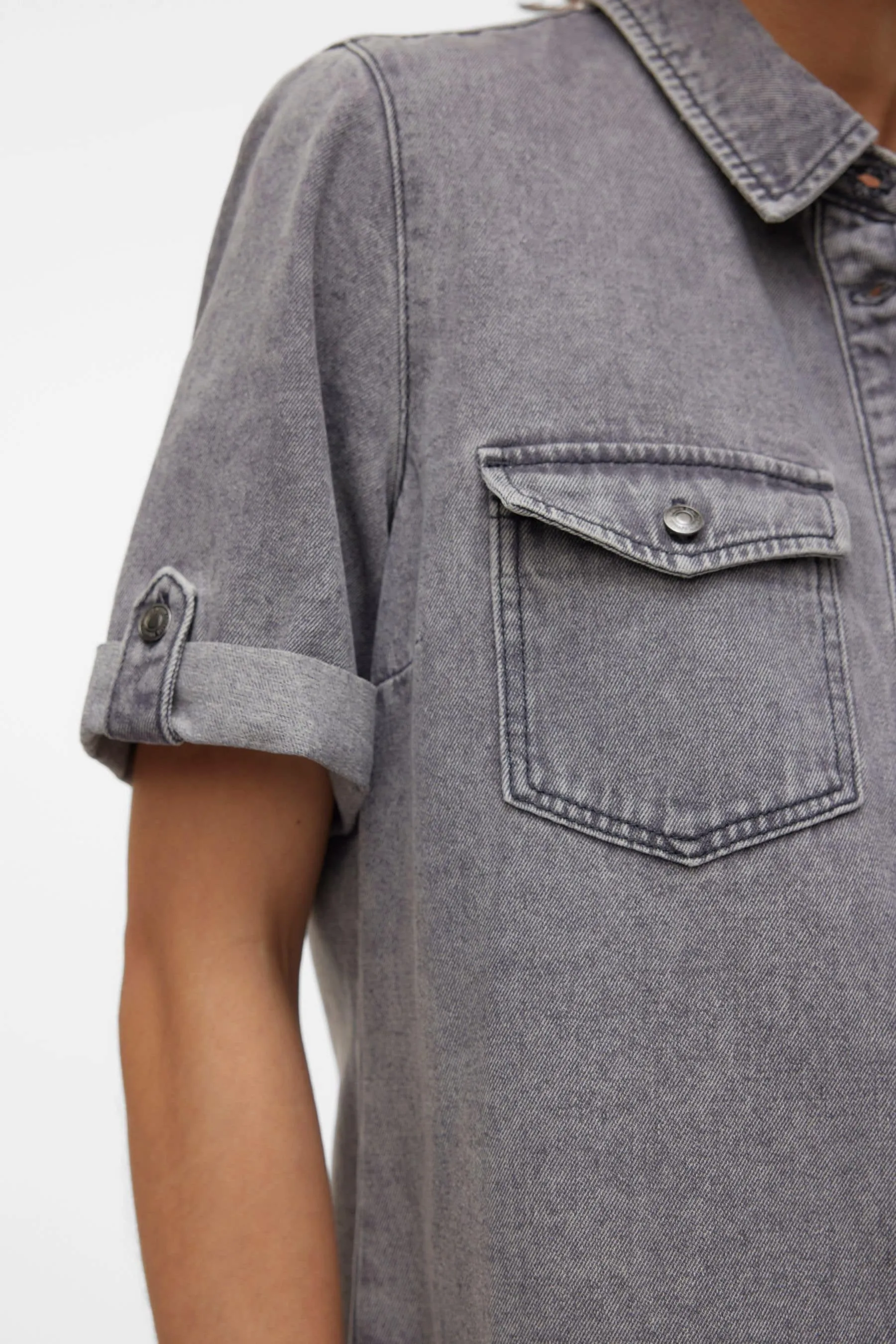 VERO MODA - Abito chemisier Denim Manica corta multitasche