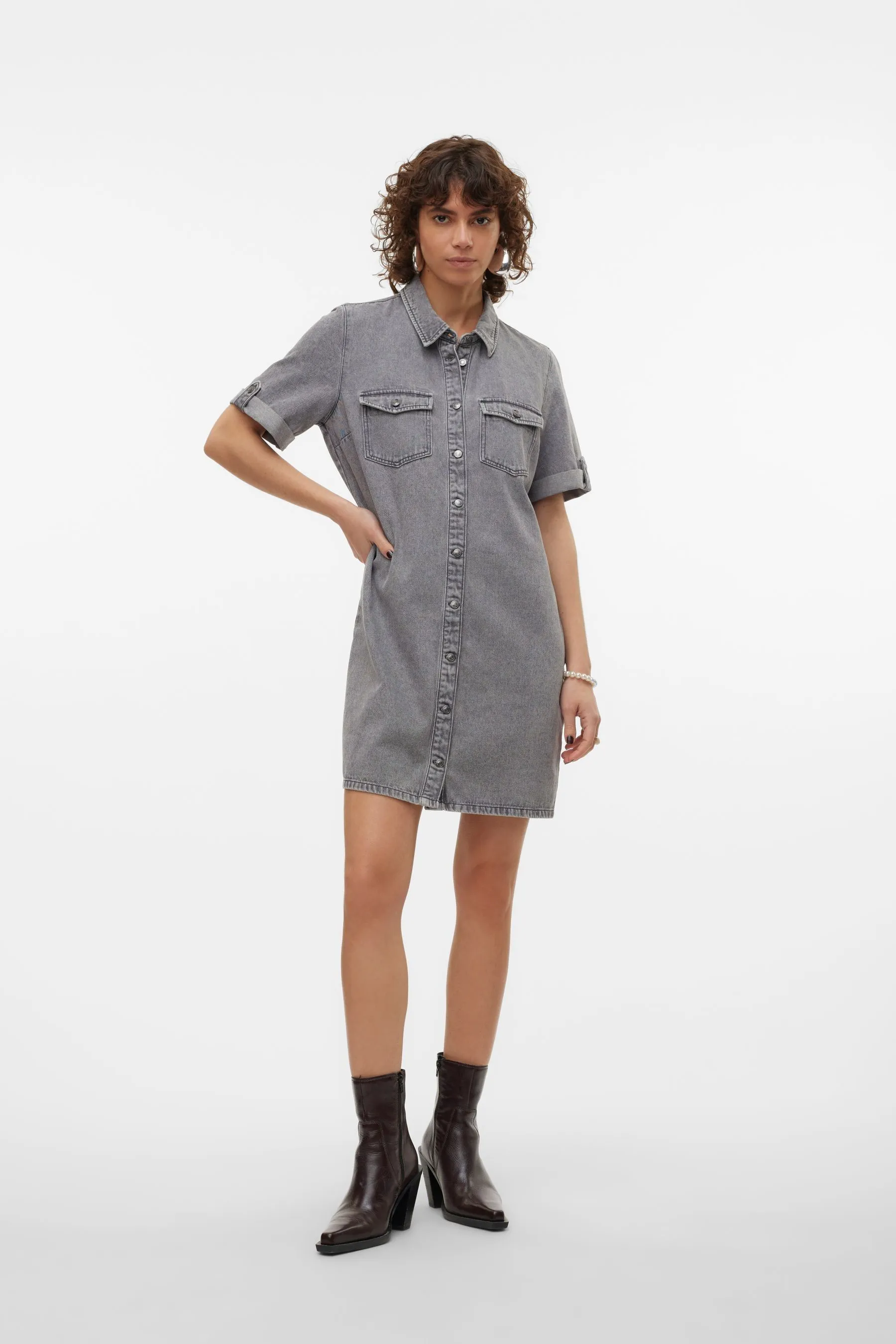 VERO MODA - Abito chemisier Denim Manica corta multitasche