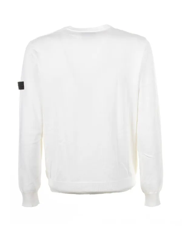 White crew-neck sweater with logo