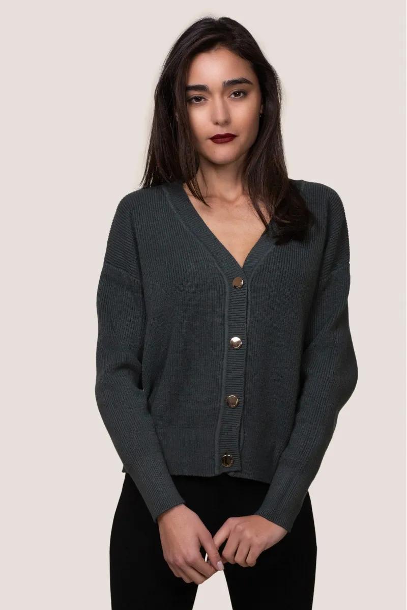 WHITE WISE CARDIGAN IN MAGLIA INGLESE E BOTTONI ORO - WW19114 