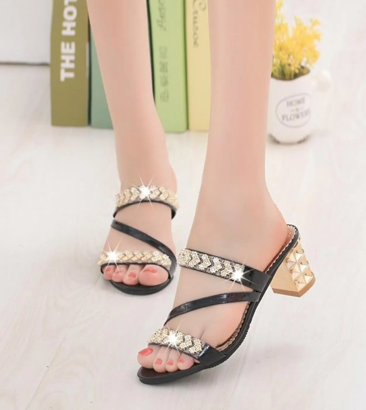 Womens Chunky Heel Sandal  Womens Rhinestone Sandal  Womens Summer Sandals  2023