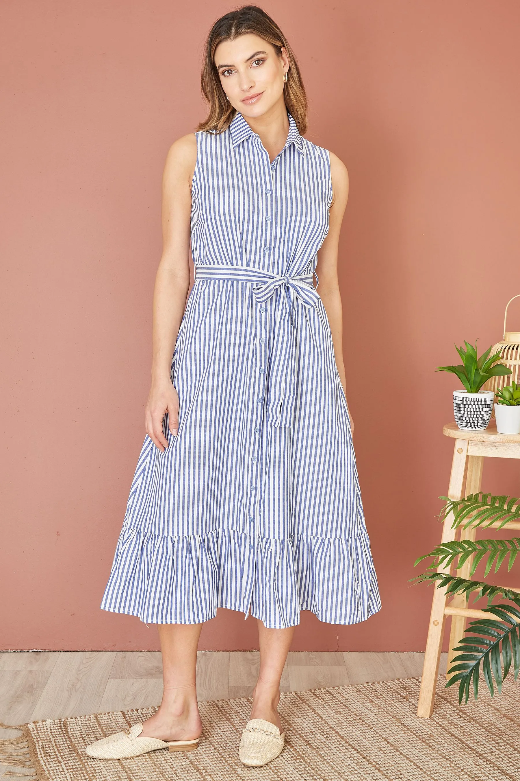 Yumi - Abito chemisier Senza maniche midi a righe