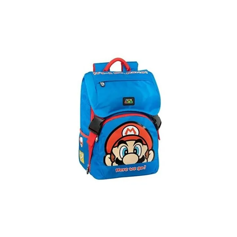 ZAINO SCUOLA ESTENSIBILE BLU SUPERMARIO NINTENDO ORIGINAL 42X30X13CM 2 TASCHE CON ZIP ROSSA PANINI SCUOLA ITALY