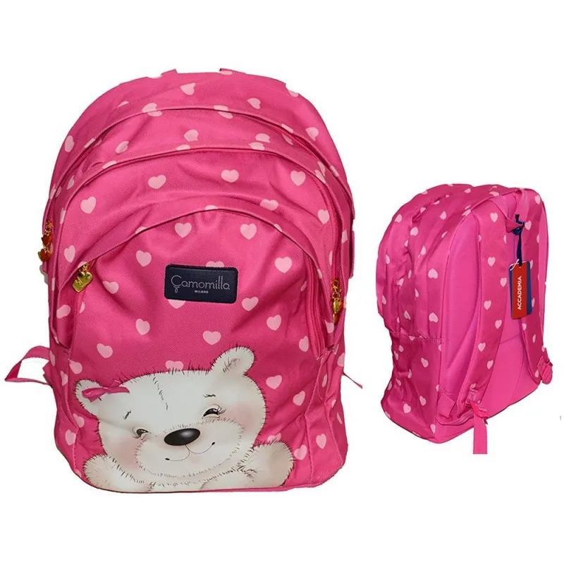 ZAINO SCUOLA PERFORMATO OVETTO CAMOMILLA MILANO ORIGINALE COLORE FUCSIA CON CUORICINI ROSA ALTA QUALITA